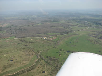 aerial view of the Tumbling Creek Cave recharge area